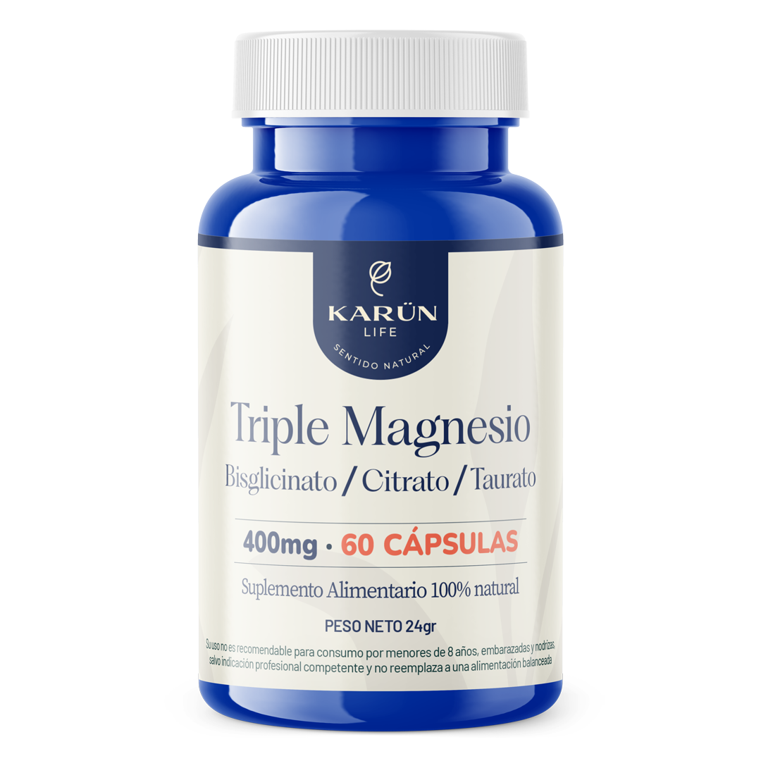 Triple Magnesio (Bisglicinato, Citrato Y Taurato) Karun Life 60 Cápsulas