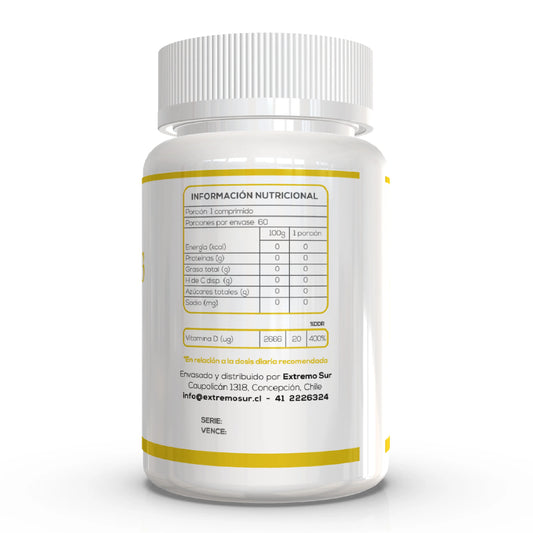 Cápsulas Vitamina D3 800UI Extremo Sur. 60un
