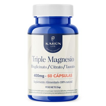 Triple Magnesio (Bisglicinato, Citrato Y Taurato) Karun Life 60 Cápsulas