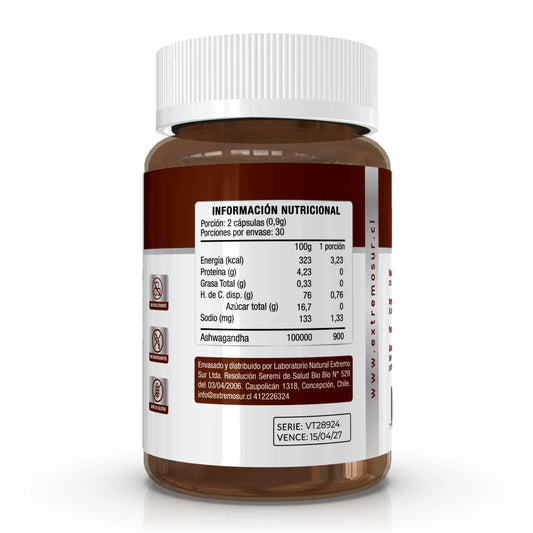 Cápsulas Vitality+ Ashwagandha Extremo Sur. 60un